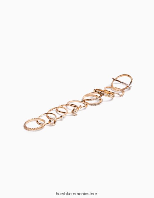 Bershka femei set de 9 inele subtiri cu strass aur Z86D2497 accesorii