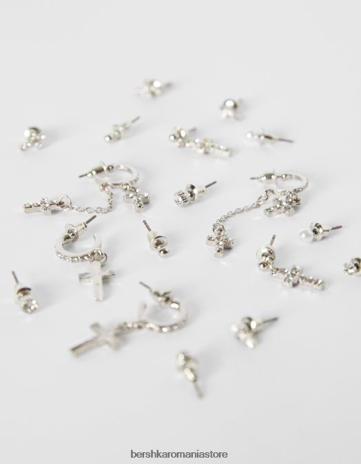 Bershka femei set de 9 perechi de cercei cruce argint Z86D2515 accesorii