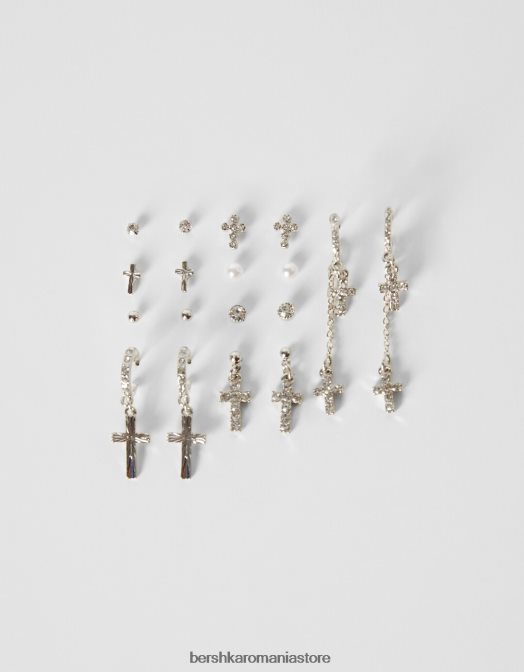Bershka femei set de 9 perechi de cercei cruce argint Z86D2515 accesorii
