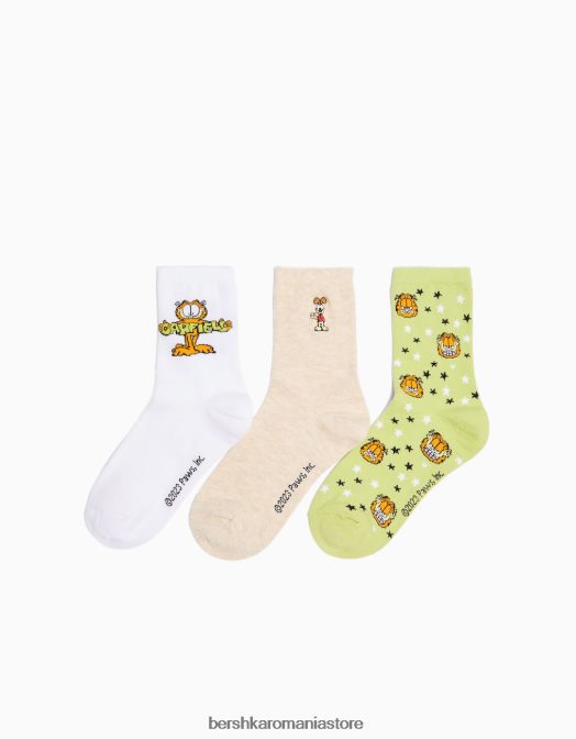 Bershka femei garfield pachet de 3 șosete brodate verde Z86D2074 accesorii