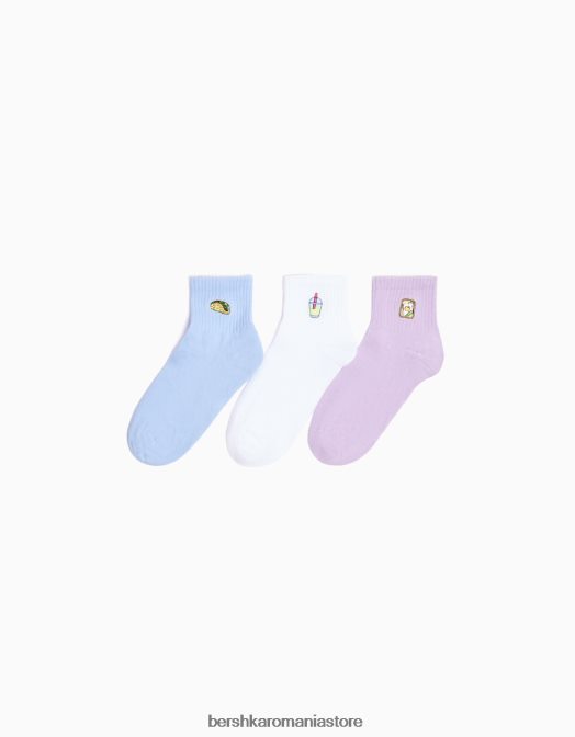 Bershka femei pachet de 3 șosete brodate la gleznă alb Z86D2597 accesorii