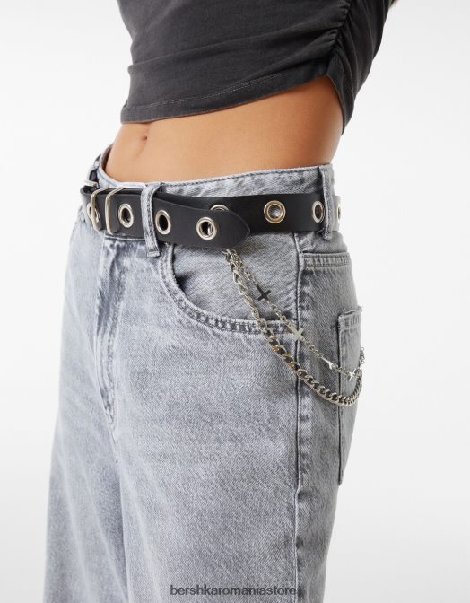 Bershka femei centura cu ochi de lant si cruce negru Z86D2550 accesorii