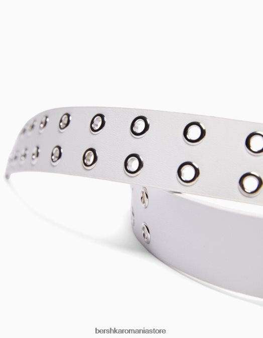 Bershka femei centura din imitatie de piele cu ochiuri alb Z86D2547 accesorii