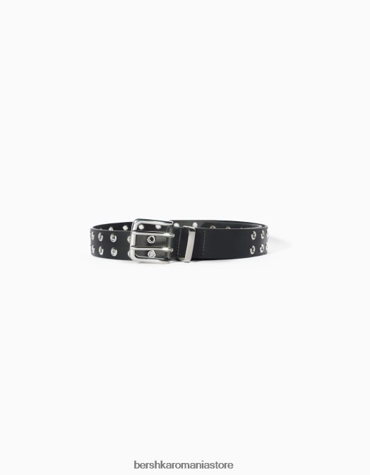 Bershka femei centura din imitatie de piele cu ochiuri negru Z86D2549 accesorii