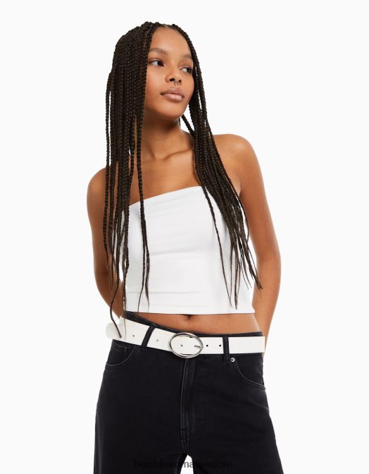 Bershka femei curea din piele artificială simplă alb Z86D2537 accesorii