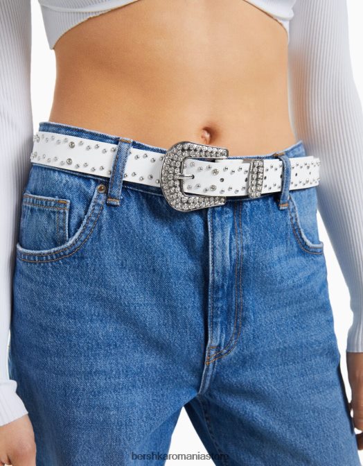 Bershka femei curea împânzită cu strasuri alb Z86D2540 accesorii