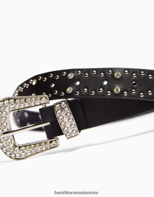 Bershka femei curea împânzită cu strasuri negru Z86D2538 accesorii