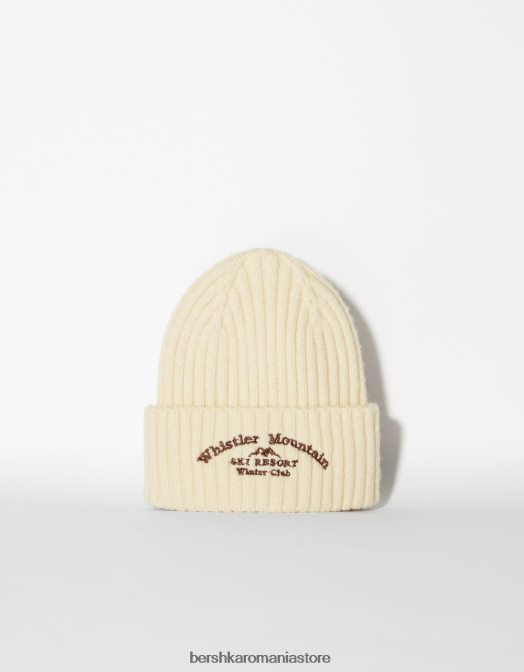 Bershka femei beanie cu nervuri brodate cremă Z86D2557 accesorii