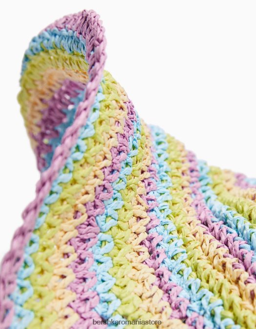 Bershka femei pălărie de găleată din rafie în dungi violet Z86D1871 accesorii