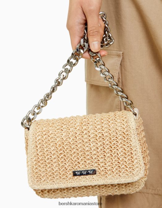 Bershka femei Geanta din amestec de rafie cu bareta nisip Z86D2374 accesorii