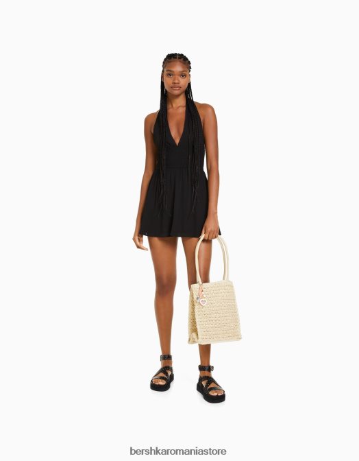 Bershka femei Geanta din amestec de rafie cu bretele si brelocuri nisip Z86D1932 accesorii