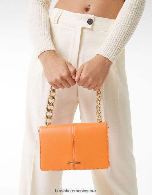 Bershka femei clutch acordeon cu lant portocale Z86D2404 accesorii