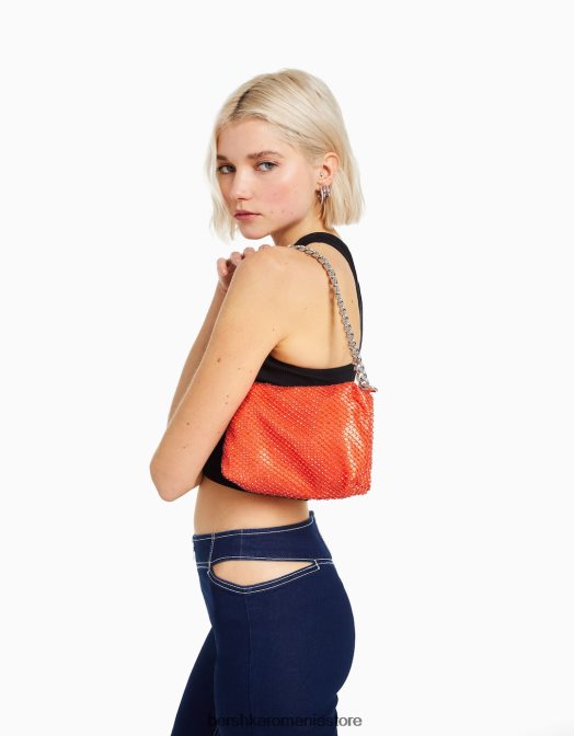 Bershka femei geantă cu lanț din plasă portocale Z86D2386 accesorii