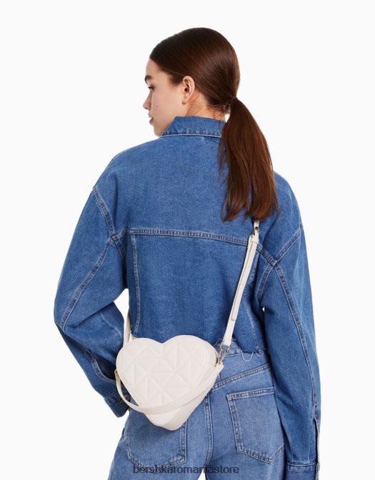 Bershka femei geantă de inimă matlasată, cu curea reglabilă alb Z86D2350 accesorii