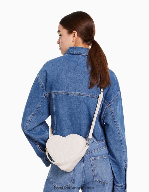 Bershka femei geantă de inimă matlasată, cu curea reglabilă alb Z86D2414 accesorii