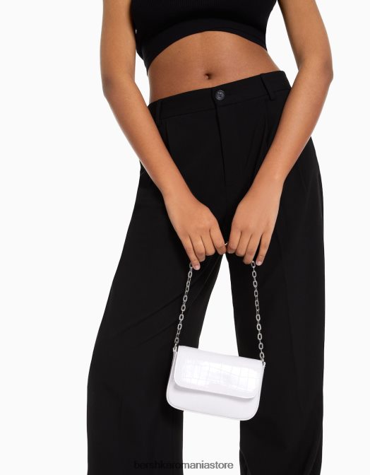 Bershka femei geantă de mână cu lanț de brevet fals alb Z86D2385 accesorii