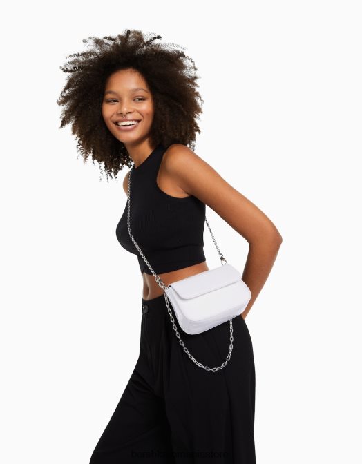 Bershka femei geantă de mână cu lanț de brevet fals alb Z86D2385 accesorii