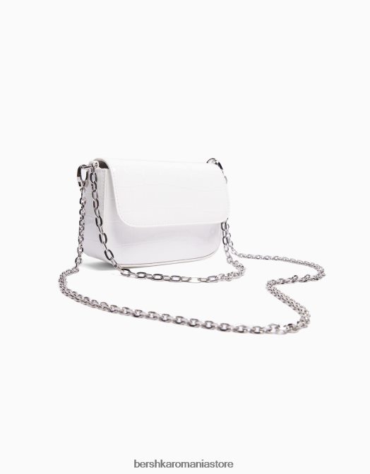 Bershka femei geantă de mână cu lanț de brevet fals alb Z86D2385 accesorii
