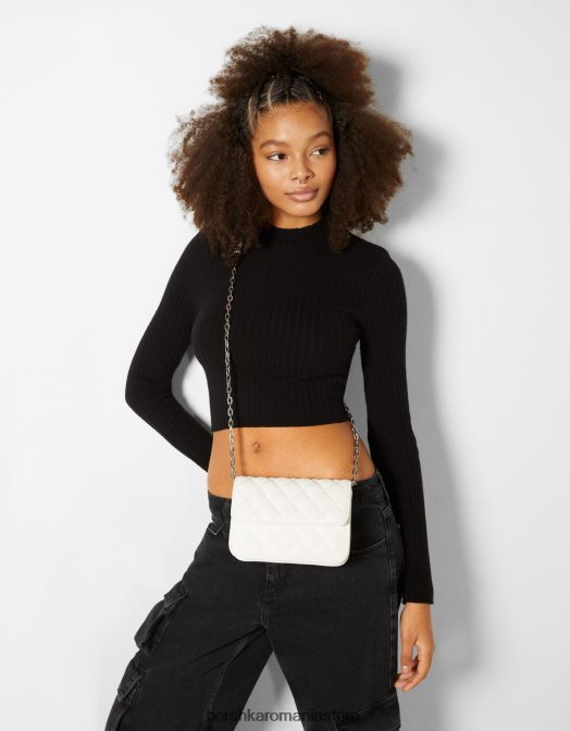 Bershka femei geantă de mână matlasată cu mâner cu lanț alb Z86D2362 accesorii