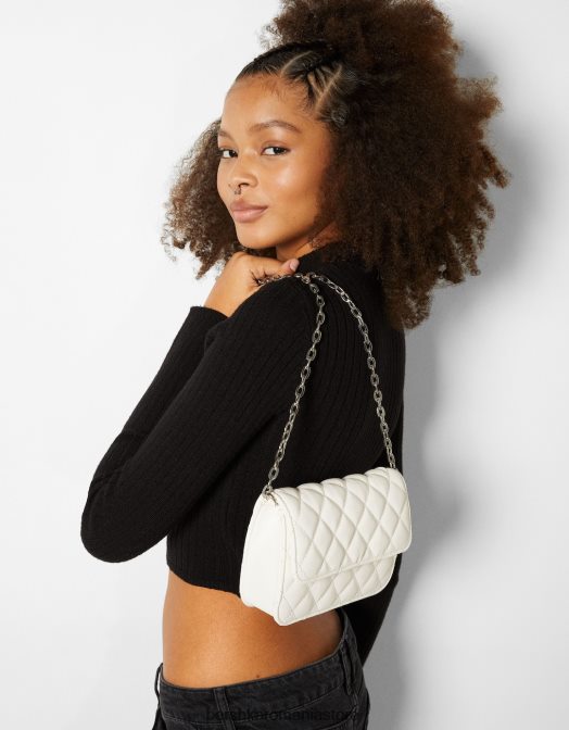 Bershka femei geantă de mână matlasată cu mâner cu lanț alb Z86D2362 accesorii