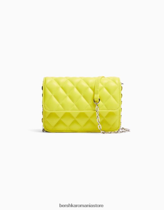 Bershka femei geantă de mână matlasată cu mâner cu lanț lămâie verde Z86D2383 accesorii