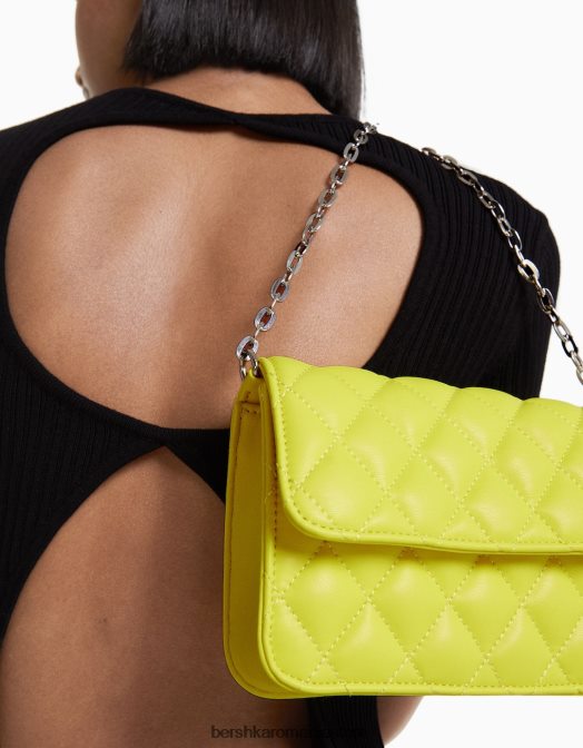 Bershka femei geantă de mână matlasată cu mâner cu lanț lămâie verde Z86D2383 accesorii