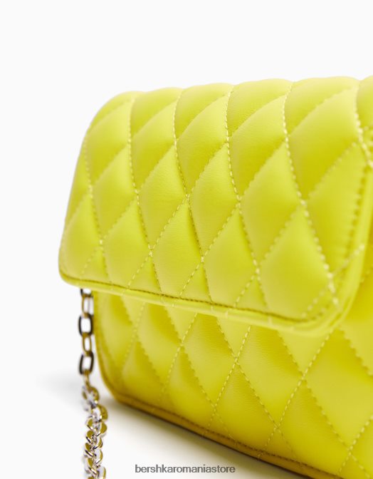 Bershka femei geantă de mână matlasată cu mâner cu lanț lămâie verde Z86D2383 accesorii