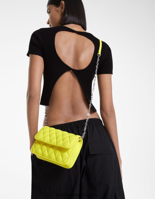 Bershka femei geantă de mână matlasată cu mâner cu lanț lămâie verde Z86D2383 accesorii