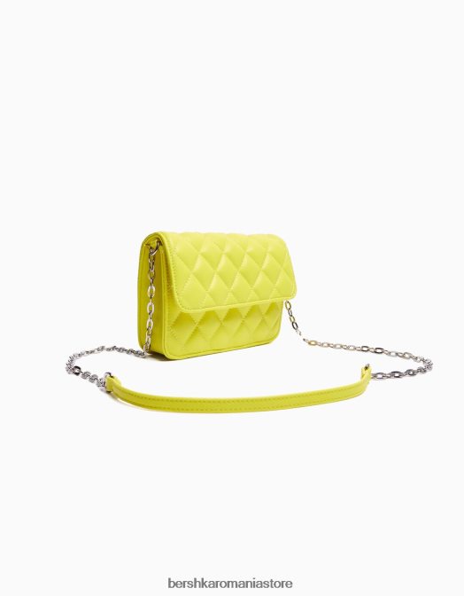 Bershka femei geantă de mână matlasată cu mâner cu lanț lămâie verde Z86D2383 accesorii