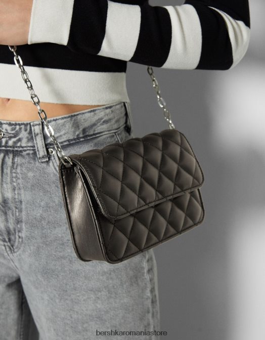 Bershka femei geantă de mână matlasată cu mâner cu lanț negru Z86D2363 accesorii