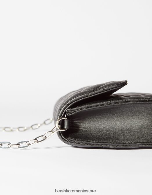 Bershka femei geantă de mână matlasată cu mâner cu lanț negru Z86D2363 accesorii