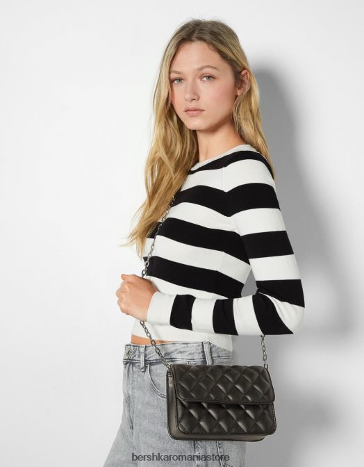 Bershka femei geantă de mână matlasată cu mâner cu lanț negru Z86D2363 accesorii