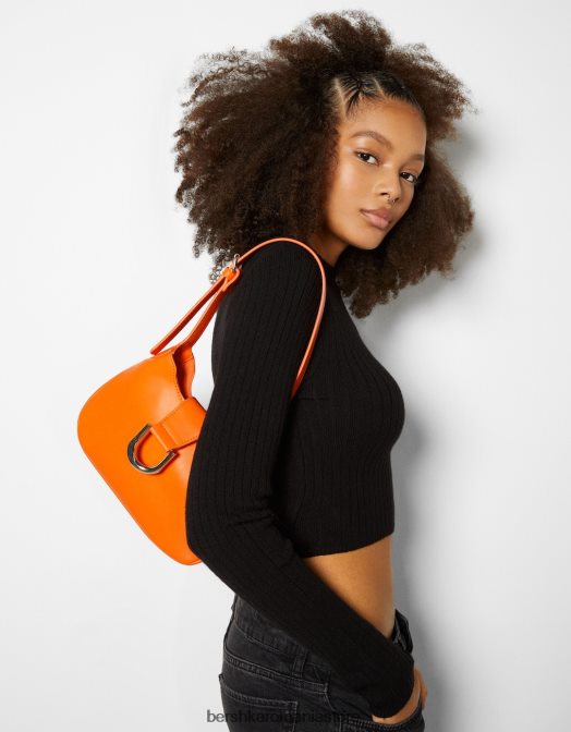 Bershka femei geantă de umăr cu cataramă cu efect argintiu portocale Z86D2372 accesorii
