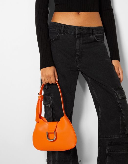 Bershka femei geantă de umăr cu cataramă cu efect argintiu portocale Z86D2372 accesorii
