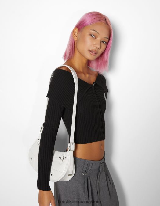 Bershka femei geantă din imitație de piele cu împânzire și curea alb Z86D1921 accesorii