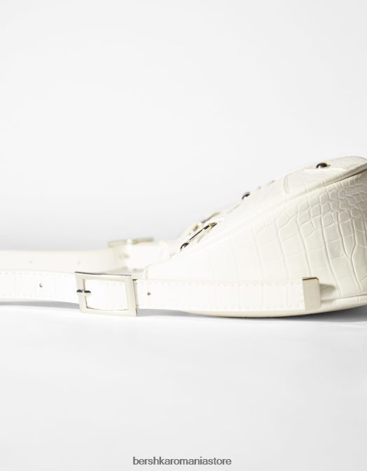 Bershka femei geantă din imitație de piele cu împânzire și curea alb Z86D1921 accesorii