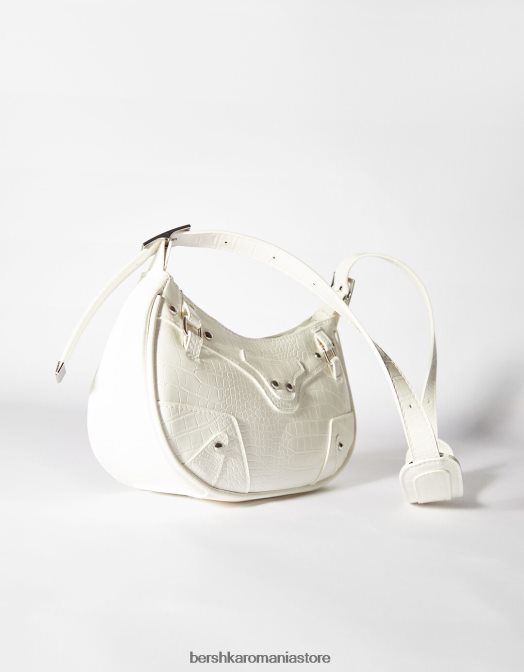 Bershka femei geantă din imitație de piele cu împânzire și curea alb Z86D1921 accesorii