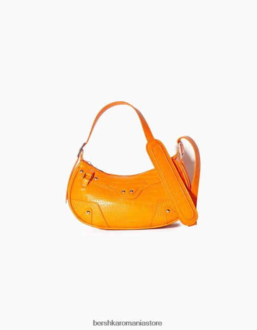 Bershka femei geantă din imitație de piele cu împânzire și curea portocale Z86D2371 accesorii