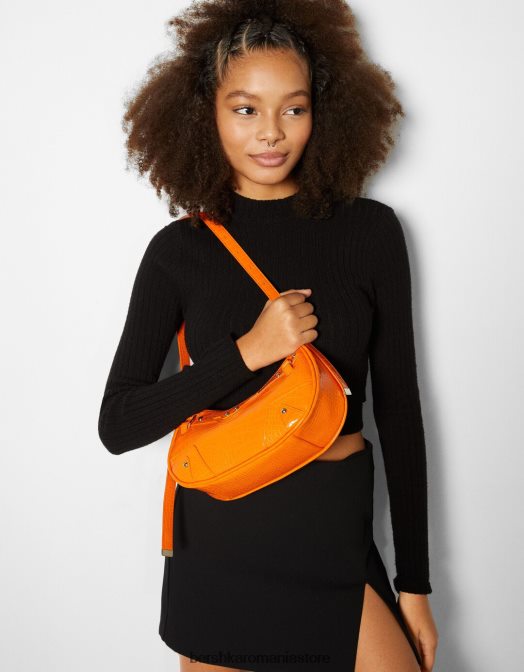 Bershka femei geantă din imitație de piele cu împânzire și curea portocale Z86D2371 accesorii