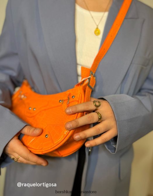 Bershka femei geantă din imitație de piele cu împânzire și curea portocale Z86D2371 accesorii