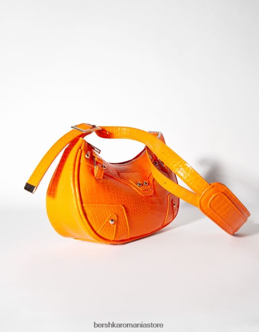 Bershka femei geantă din imitație de piele cu împânzire și curea portocale Z86D2371 accesorii