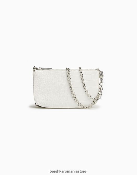 Bershka femei geantă imitație croc cu detaliu de lanț alb Z86D2411 accesorii