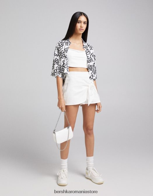 Bershka femei geantă imitație croc cu detaliu de lanț alb Z86D2411 accesorii