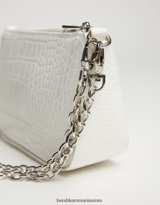 Bershka femei geantă imitație croc cu detaliu de lanț alb Z86D2411 accesorii