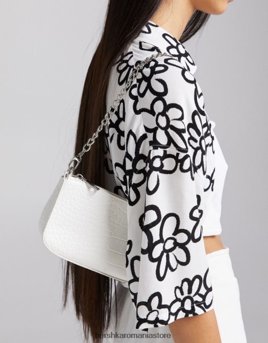 Bershka femei geantă imitație croc cu detaliu de lanț alb Z86D2411 accesorii