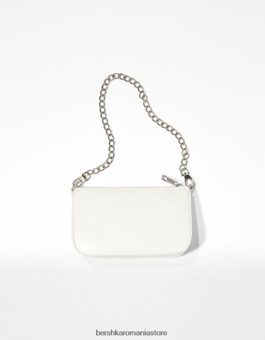 Bershka femei geantă imitație croc cu detaliu de lanț alb Z86D2411 accesorii