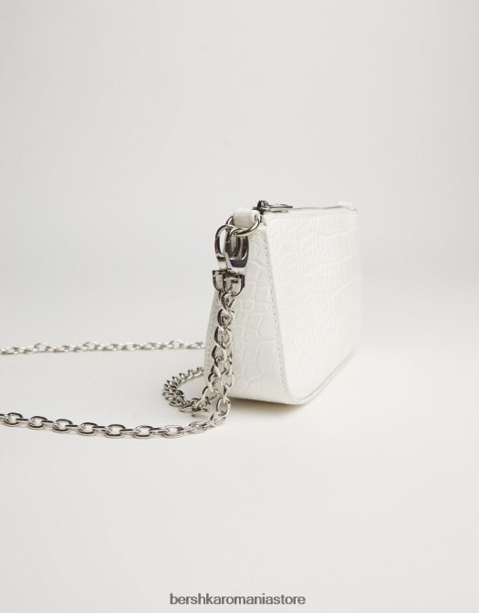 Bershka femei geantă imitație croc cu detaliu de lanț alb Z86D2411 accesorii