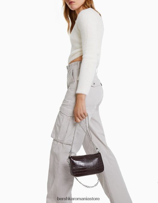 Bershka femei geantă imitație croc cu detaliu de lanț maro Z86D2412 accesorii