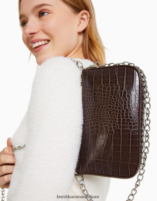 Bershka femei geantă imitație croc cu detaliu de lanț maro Z86D2412 accesorii