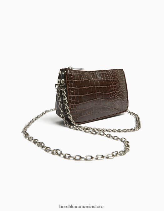 Bershka femei geantă imitație croc cu detaliu de lanț maro Z86D2412 accesorii